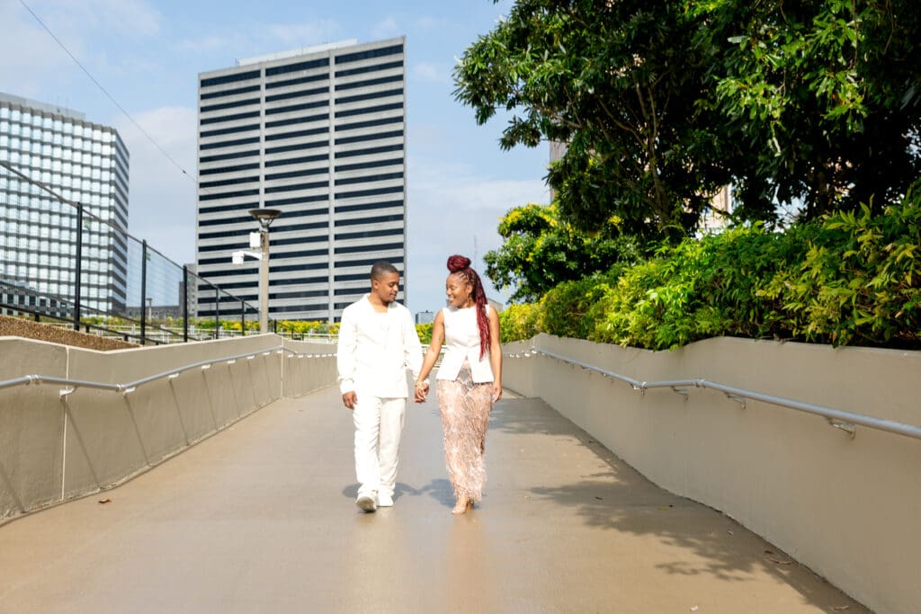Black couple in front of the Superdome in New Orleans